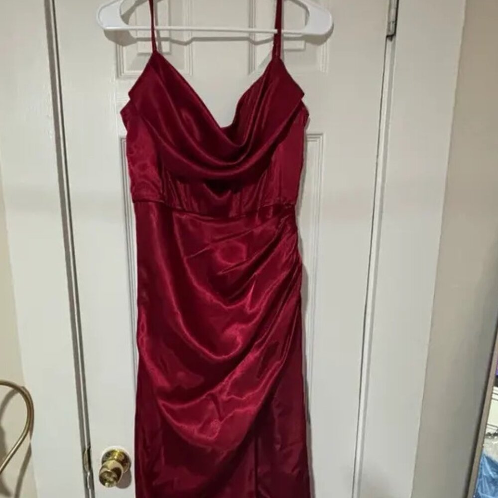 Dark red prom dress silk